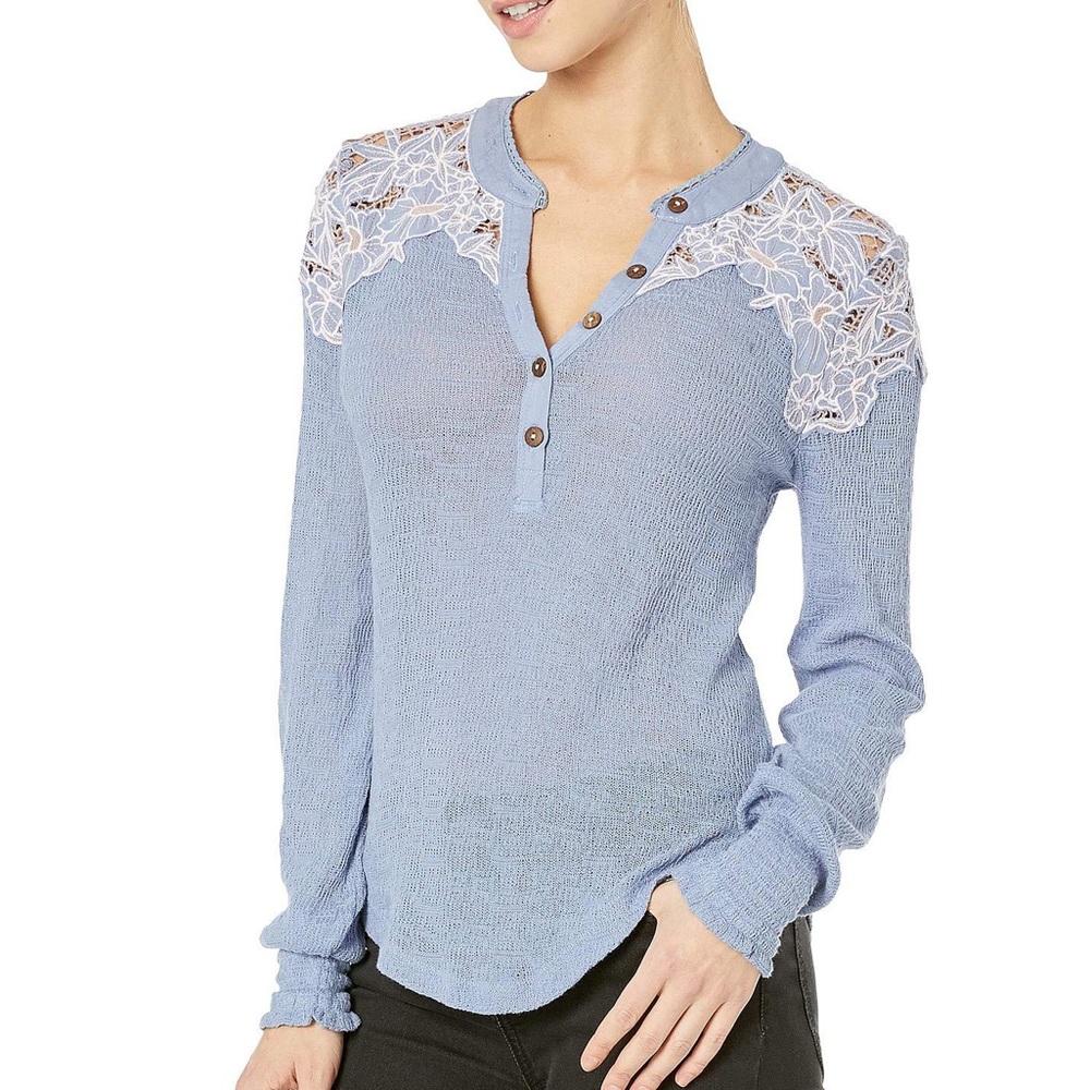 Free People Easy Breezy Long Sleeve Lace Henley Top